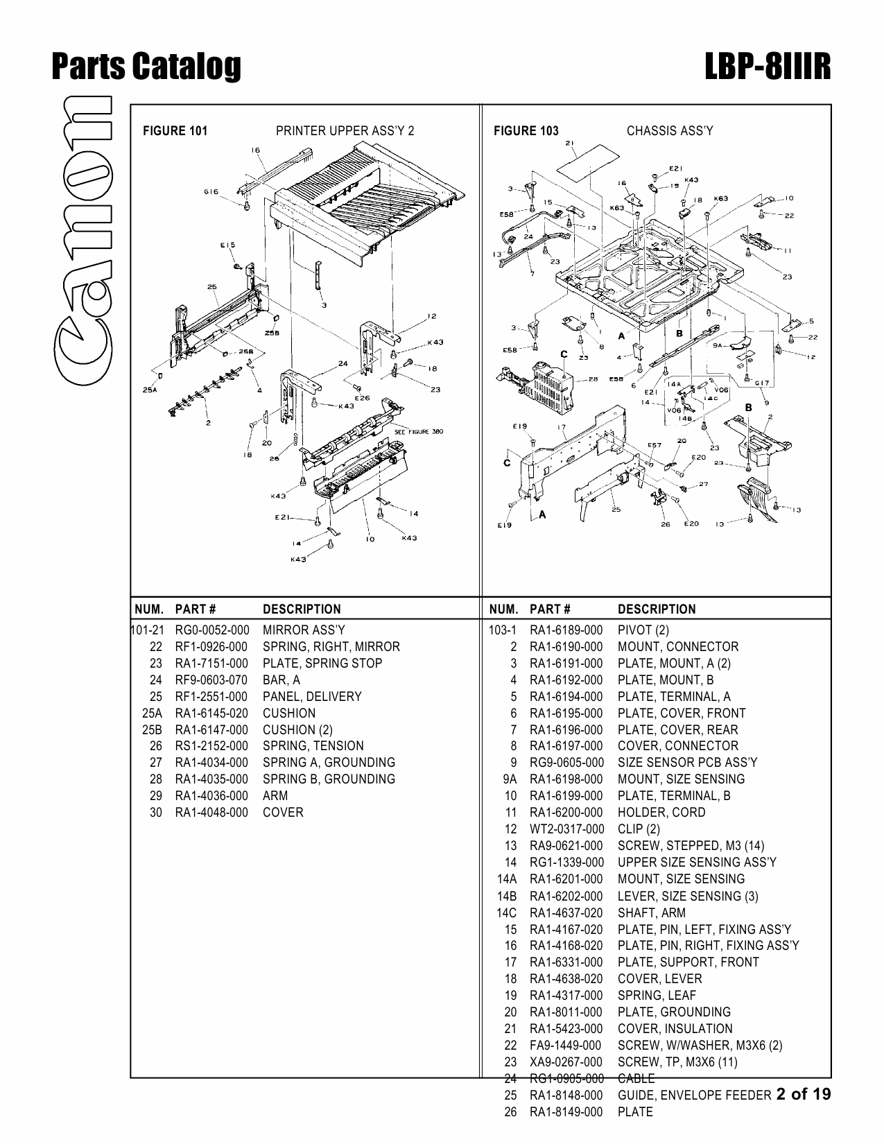 Canon imageCLASS LBP-8IIIR Parts Catalog Manual-2